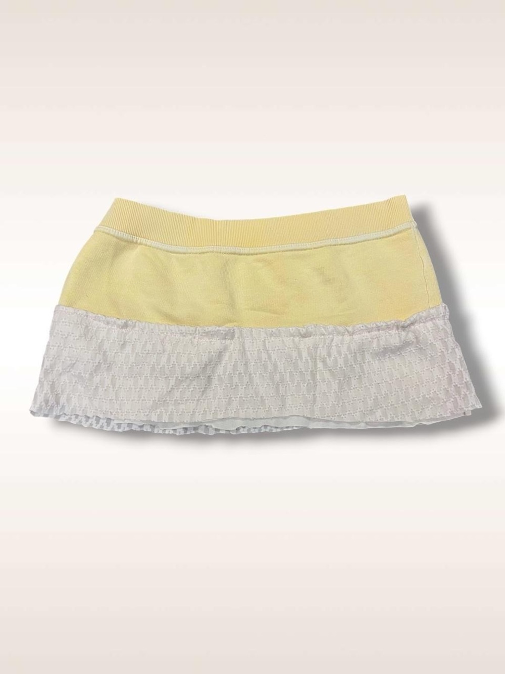 Yellow and off white low rise micro mini skirt